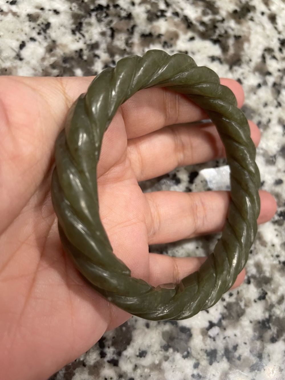 Antique Celadon Nephrite  Jade Chunky Twisted Bangle